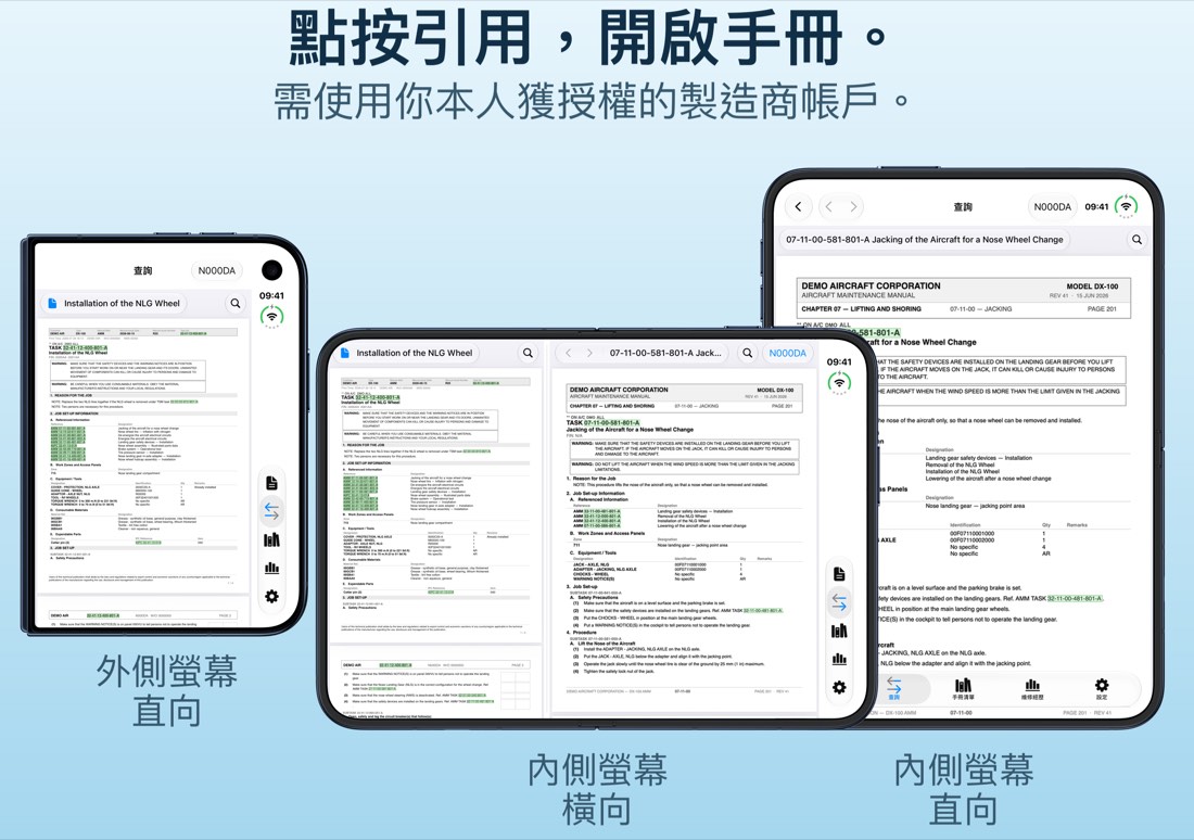 查詢：一側是工卡，另一側是它的連結開啟的手冊文件。